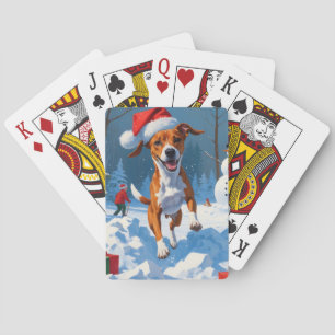 Basenji-hond speelt in de sneeuw winters decor pokerkaarten