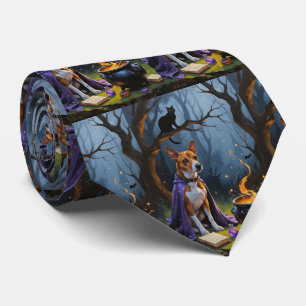 Basenji-hond whimische Halloween-schildering Stropdas