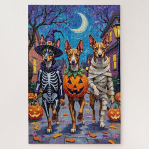 Basenji-honden gaan langs voor trick-or-treat in H Legpuzzel