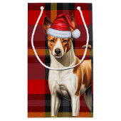 Basenji Hondenvakantie Rood en Groen Geplakt Kerst Klein Cadeauzakje (Achterkant)