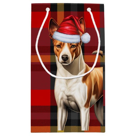 Basenji Hondenvakantie Rood en Groen Geplakt Kerst Klein Cadeauzakje (Achterkant)