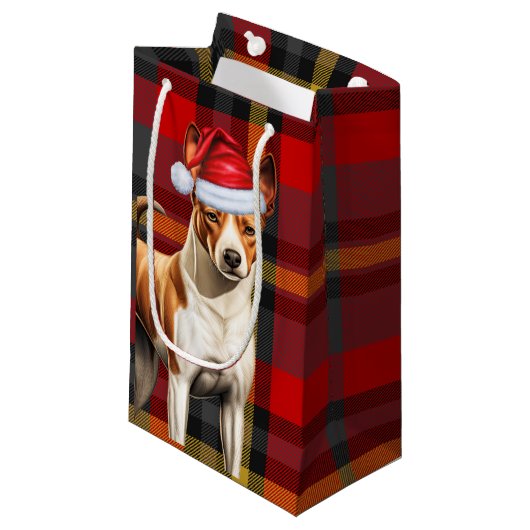 Basenji Hondenvakantie Rood en Groen Geplakt Kerst Klein Cadeauzakje (Voorkant Gekanteld)