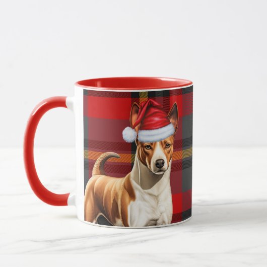 Basenji Hondenvakantie Rood en Groen Geplakt Kerst Mok (Links)