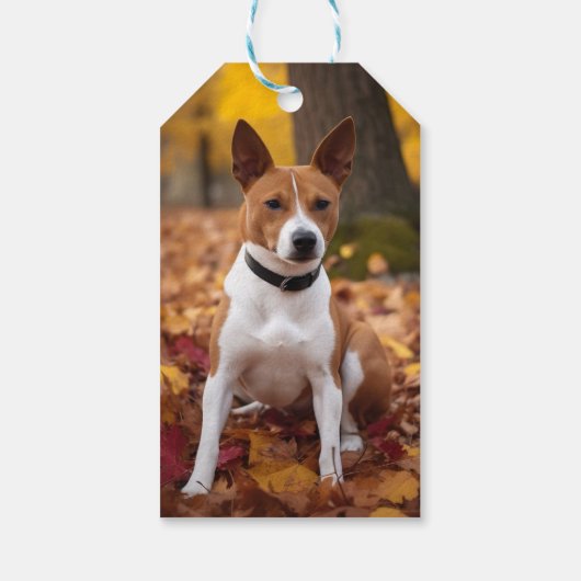 Basenji in Herfst laat Herfst inspireren Cadeaulabel (Achterkant)