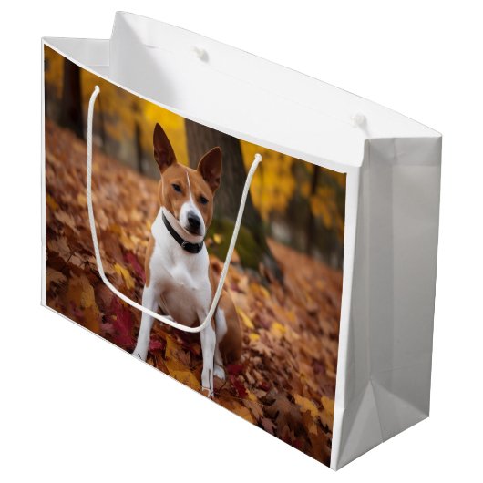Basenji in Herfst laat Herfst inspireren Groot Cadeauzakje (Voorkant Gekanteld)