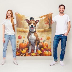 Basenji in herfstbladeren Thanksgiving kunst Fleece Deken