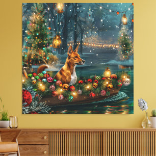 Basenji Kerst Feestelijke Reis Canvas Afdruk