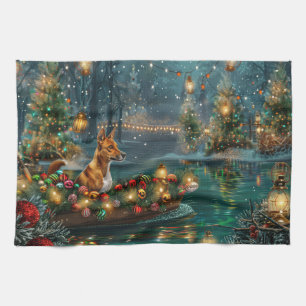 Basenji Kerst Feestelijke Reis Theedoek