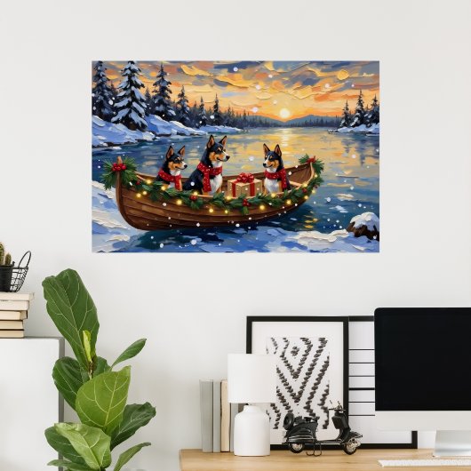 Basenji Kerstboot Vakantie Poster (Thuiskantoor)