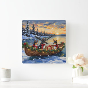 Basenji Kerstboot Vakantie Vierkante Klok