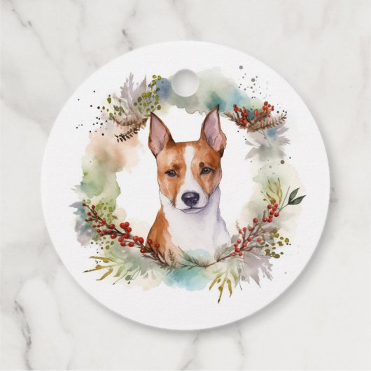 Basenji Kerstkrans feestelijke pup Bedankjes Labels (Achterkant)
