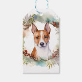 Basenji Kerstkrans feestelijke pup Cadeaulabel (Voorkant)