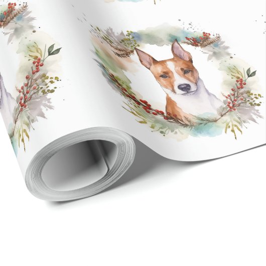 Basenji Kerstkrans feestelijke pup Cadeaupapier (Rol Hoek)
