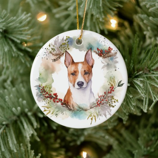 Basenji Kerstkrans feestelijke pup Keramisch Ornament (Boom)