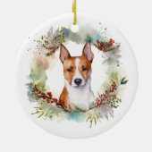 Basenji Kerstkrans feestelijke pup Keramisch Ornament (Achterkant)