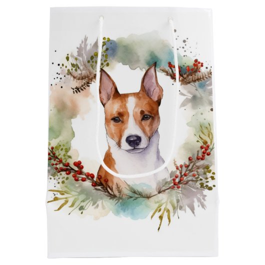 Basenji Kerstkrans feestelijke pup Medium Cadeauzakje (Achterkant)