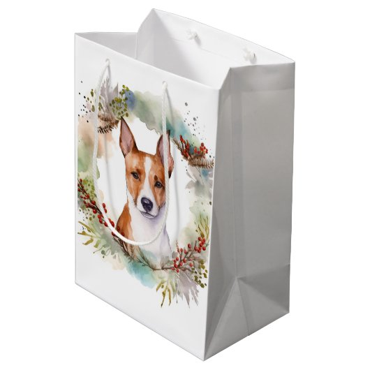 Basenji Kerstkrans feestelijke pup Medium Cadeauzakje (Achterkant Gekanteld)