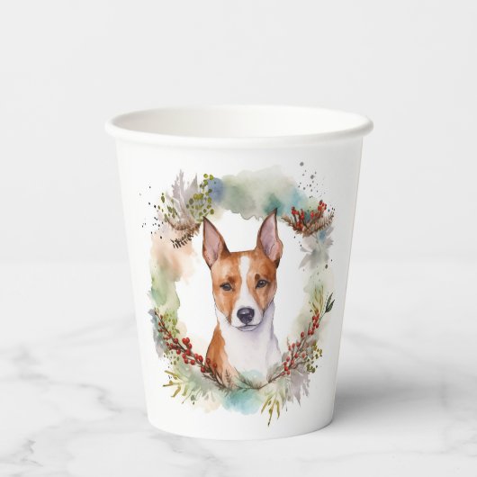 Basenji Kerstkrans feestelijke pup Papieren Bekers (Achterkant)