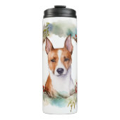 Basenji Kerstkrans feestelijke pup Thermosbeker (Voorkant)