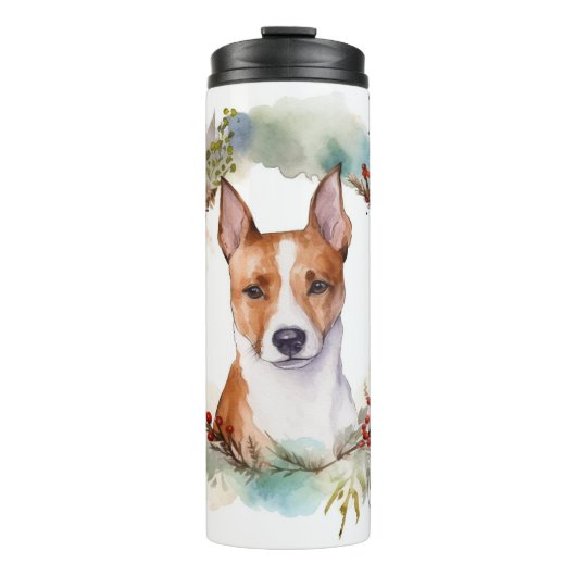Basenji Kerstkrans feestelijke pup Thermosbeker (Voorkant)