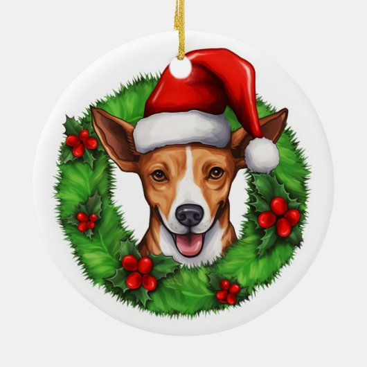 Basenji-kerstkrans Keramisch Ornament (Achterkant)