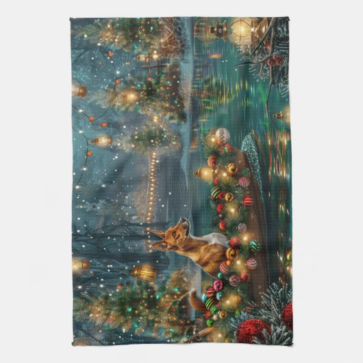 Basenji Kerstvakantie Theedoek (Verticaal)