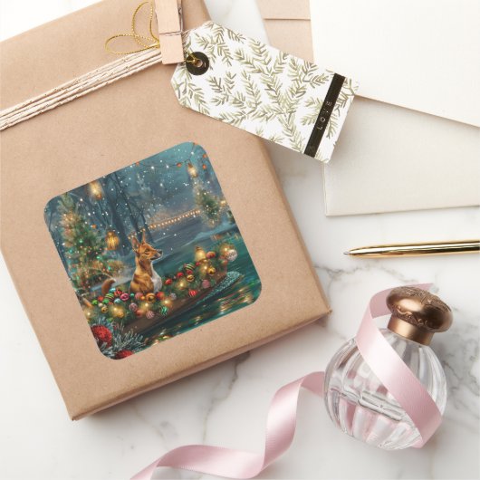 Basenji Kerstvakantie Vierkante Sticker (Geschenken)