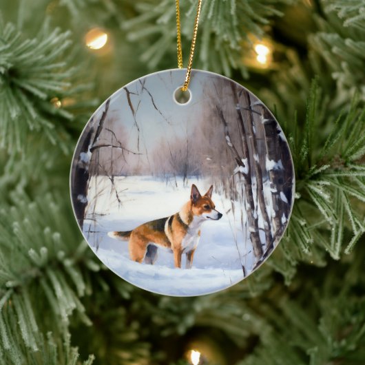 Basenji laat het sneeuwen Kerstmis Keramisch Ornament (Boom)