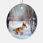 Basenji laat het sneeuwen Kerstmis Keramisch Ornament (Links)