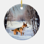 Basenji laat het sneeuwen Kerstmis Keramisch Ornament (Achterkant)