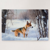 Basenji laat het sneeuwen Kerstmis Legpuzzel (Horizontaal)
