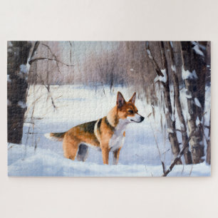 Basenji laat het sneeuwen Kerstmis Legpuzzel