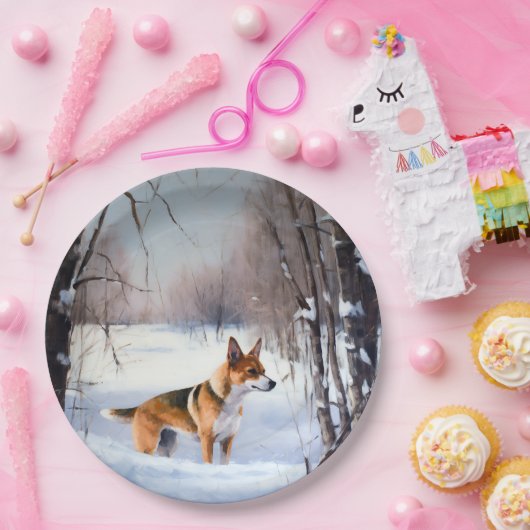 Basenji laat het sneeuwen Kerstmis Papieren Bordje (Feest)