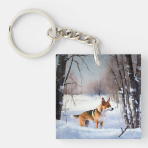 Basenji laat het sneeuwen Kerstmis Sleutelhanger