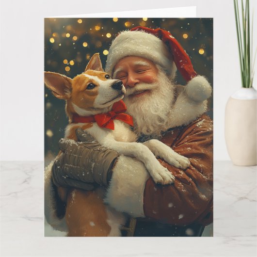 Basenji met Kerstman Feestelijke Kerst Kaart (Voorkant)