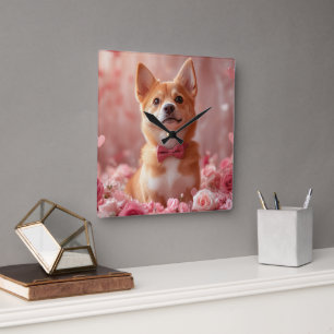 Basenji met Rozen - Valentijnsdag Vierkante Klok