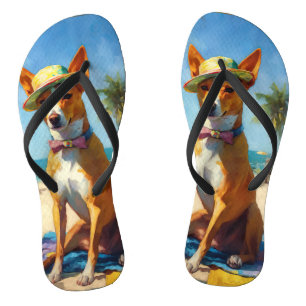 Basenji op het strand, zomer cadeau voor hondenlie teenslippers