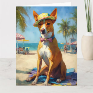Basenji op het strand, zomercadeau voor hondenlief kaart