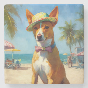Basenji op het strand, zomercadeau voor hondenlief stenen onderzetter