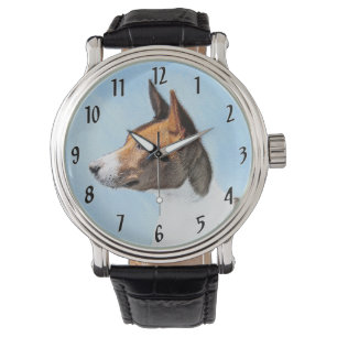 Basenji Painting - Cute Original Art Horloge