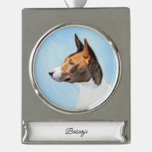 Basenji Painting - Cute Original Art Verzilverd Banner Ornament