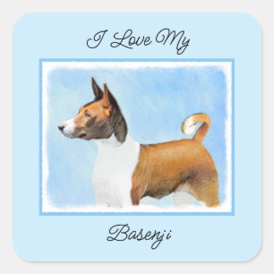 Basenji Painting - Cute Original Art Vierkante Sticker
