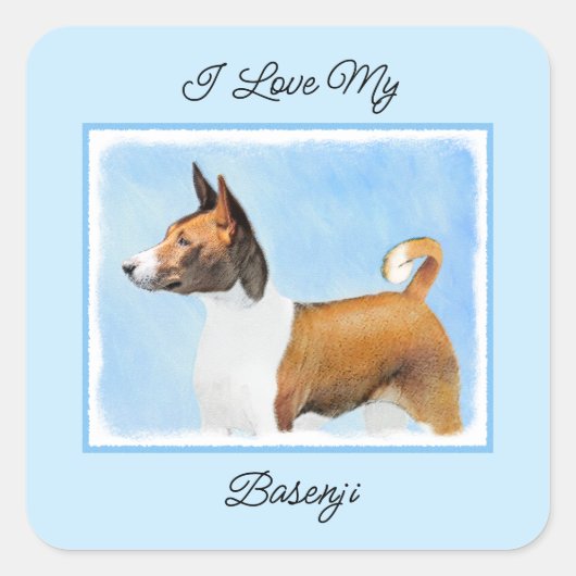 Basenji Painting - Cute Original Art Vierkante Sticker (Voorkant)