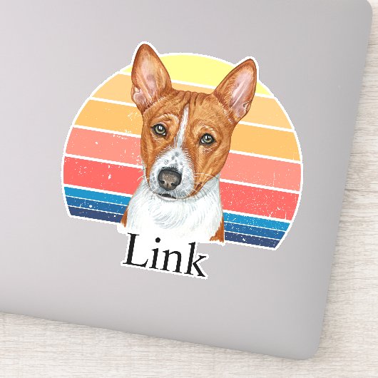 Basenji Retro Sunset Persoonlijke naam Sticker (Detail)
