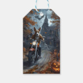 Basenji Riding Motorfiets Halloween Eng Cadeaulabel (Voorkant)