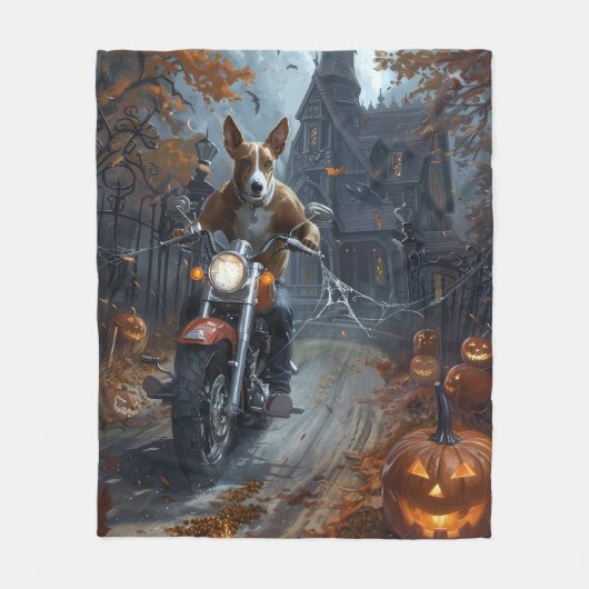 Basenji Riding Motorfiets Halloween Eng Fleece Deken (Voorkant)