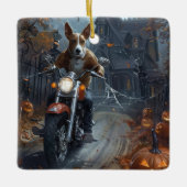 Basenji Riding Motorfiets Halloween Eng Keramisch Ornament (Voorkant)