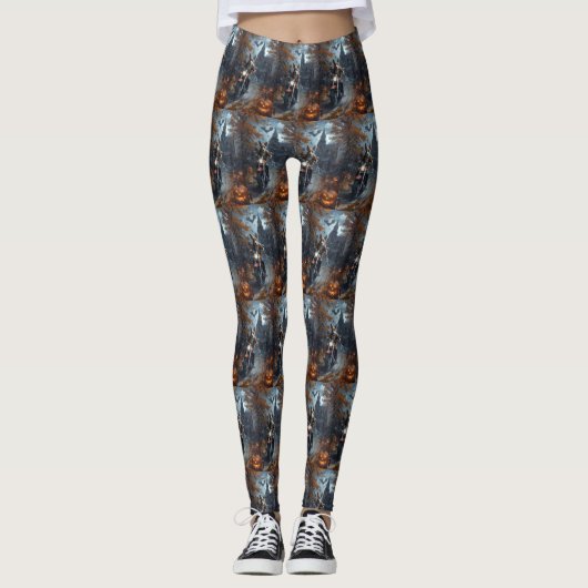 Basenji Riding Motorfiets Halloween Eng Leggings (Voorkant)
