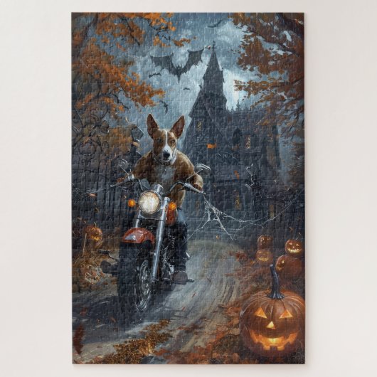 Basenji Riding Motorfiets Halloween Eng Legpuzzel (Verticaal)