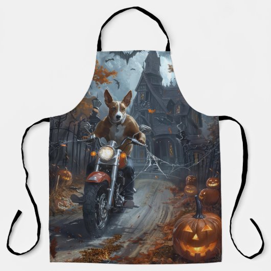 Basenji Riding Motorfiets Halloween Eng Schort (Voorkant)